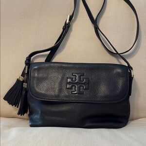 Tory Burch Black Crossbody Bag with Adjustable Strap and Tassel